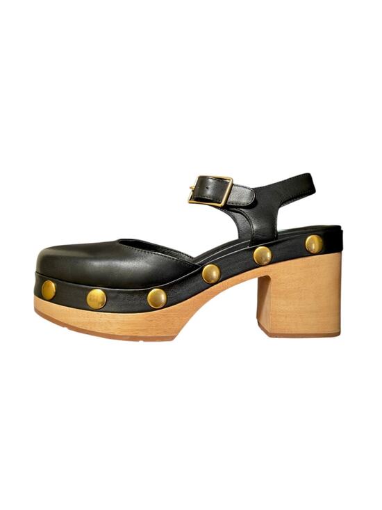 Charlotte Stone Shoes - Charlotte Stone Black Gold Studded Maud Retro Y2k 90s Style Pump Heel Clog